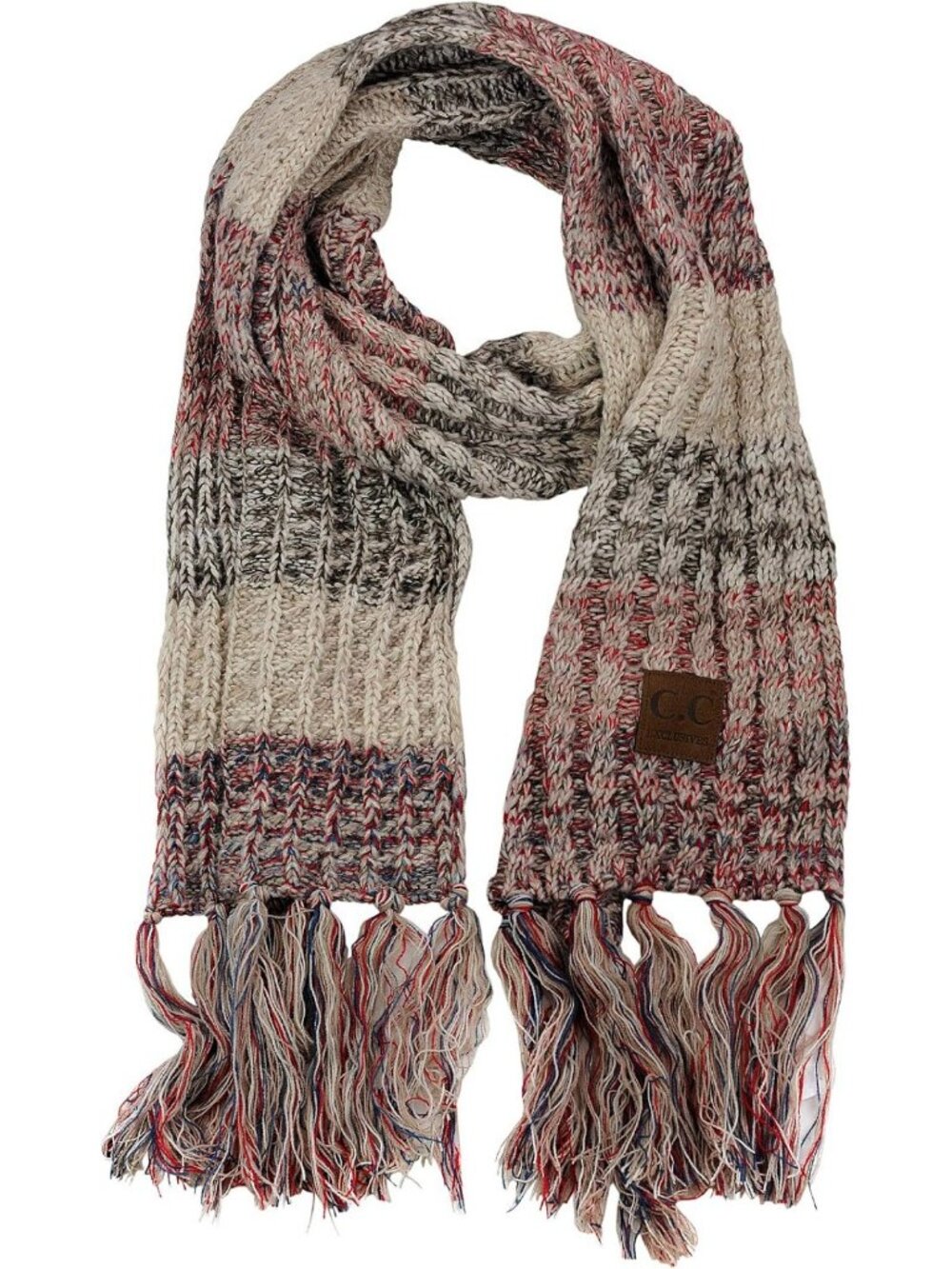 Cozy Multicolored Cable Knit Shawl Wrap with Tassels - Warm Women's Scarf